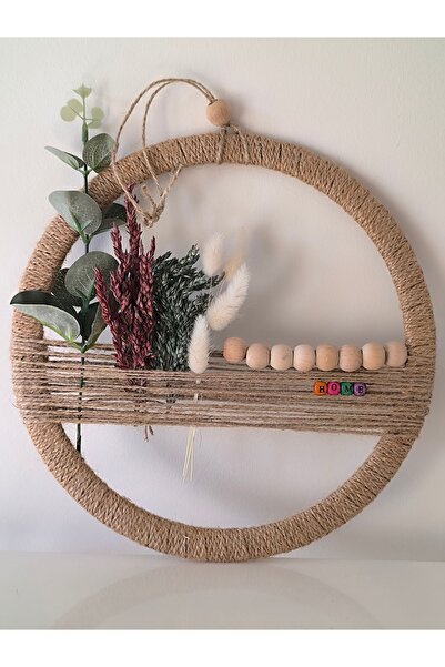 Esey Dizayn Çiçekli HOME yazılı Hasır İpli Kapı Süsü ( 25 cm boyutu )