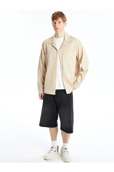 LC Waikiki Koszula męska LCW Casual Beige Loose Fit z długim rękawem Gabardine