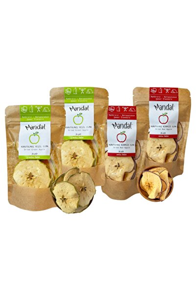 Mandal 100 جرام من فاكهة التفاح المجفف باللونين الأخضر والأحمر - شرائح مجففة