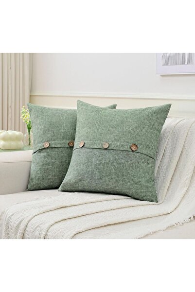 ARDSU Декоративні чохли для подушок з льону 44x45 см, 2 шт. Вінтажні ґудзики/...