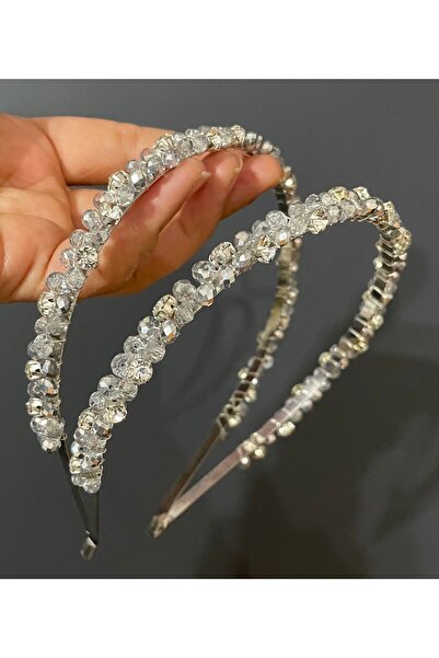 DesaAccessories Gümüş Kristal Taşlı Ikili Nişan Kına Düğün Abiye Tacı