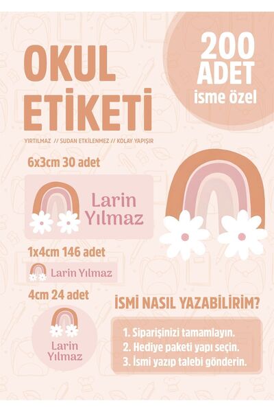 WALLHUMAN Okul Kalem Defter Etiketi Gökkuşağı Temalı Özel Isim Yazılabilen Et...
