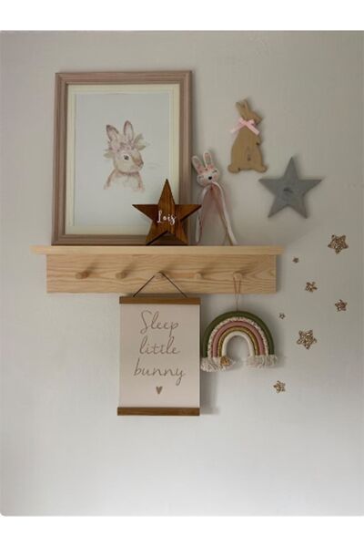 metre dizayn Ahşap Dekoratif Askılı Raf Bebek Çocuk Odası Raf 60 Cm