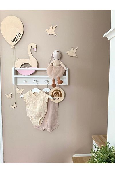 EMTA 50 cm White Round Slatted Wooden Shelf Hanger Montessori Children's Room Accessory Decoration