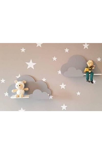 EMTA Gray White 2 Piece Cloud Shelf Children's Room Accessory Decoration