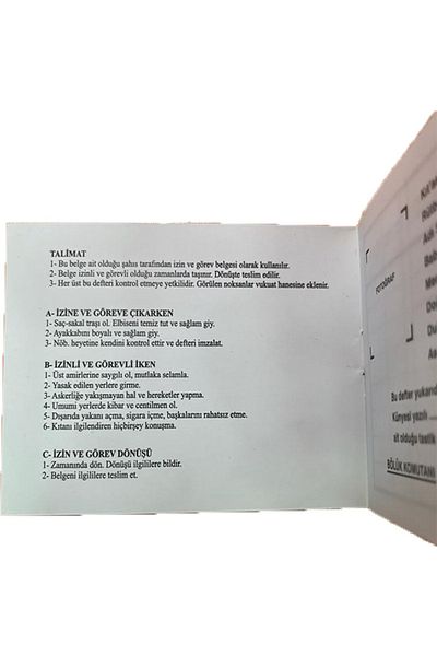askerpaketi Soldier Bazaar Permit Book 17 Pages