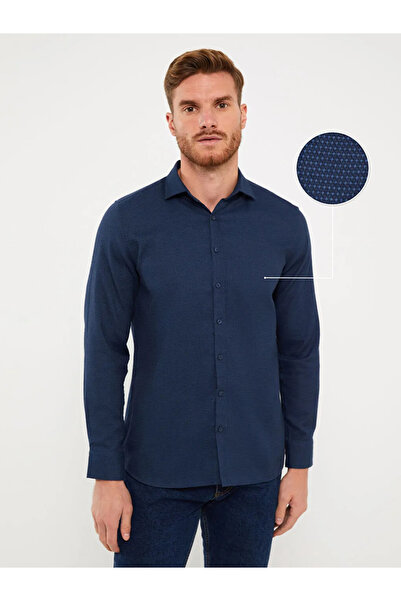 LC Waikiki LCWAIKIKI Classic Lacivert Slim Fit Uzun Kollu Armürlü Erkek Gömlek