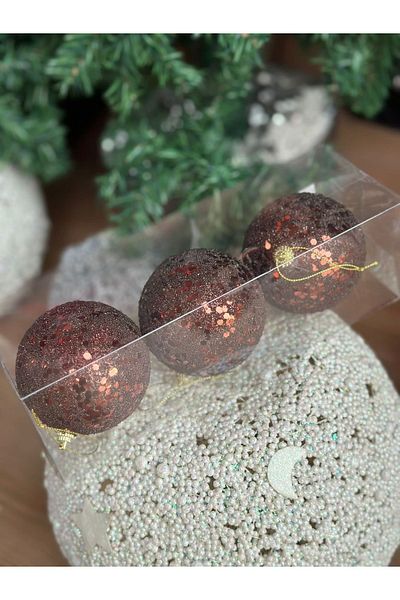 QUEEN AKSESUAR Imported Luxury Christmas Pine Tree Glitter Shiny Decoration 3-Piece Collectible Large Tree Ornament Ball Set