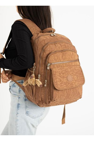 DUOMİNO Fcstore Crinkle Fabric Water Resistant Large Size Tan Clinker Backpack/laptop Travel School Bag