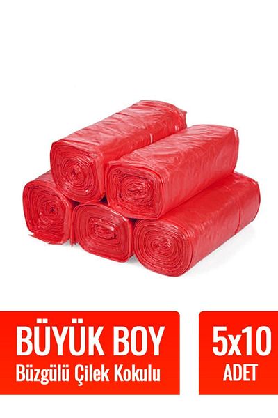 naft Large Size Strawberry Scented Garbage Bag - 5 Rolls of 10 65x70 Bags