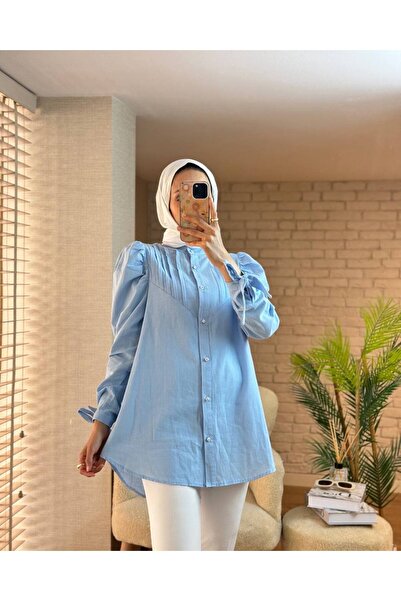 ALHADİS mavi keten gömlek
