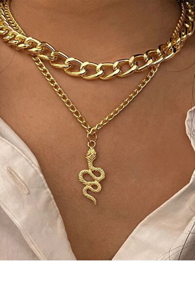 ESUSO Yılan Detaylı Kalın Zincir Kadın Çoklu Kolye