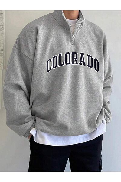 khufu Half Zippered Gray COLORADO Printed Dikyaka Sweater