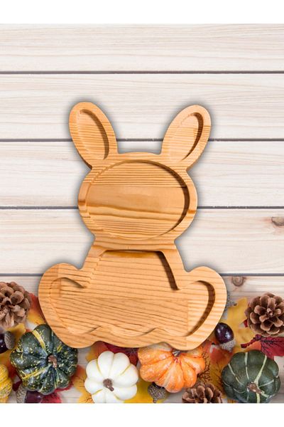 AR&MA WOOD Beech Children's Snack Bowl - Wooden Rabbit Figured, Breakfast and Serving Food Plate, Presentation Plate