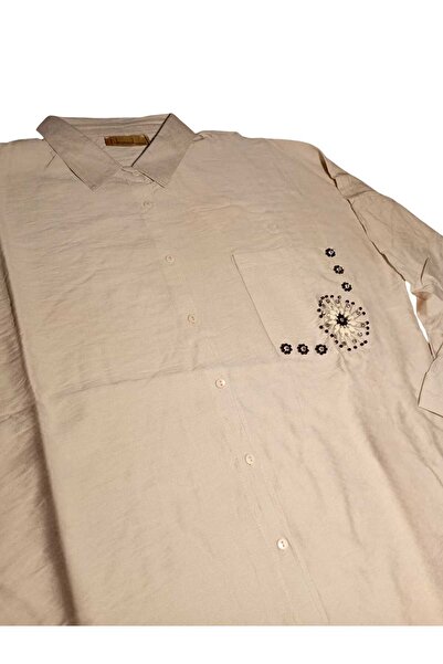 Esra Butik Hane Women's - Cream Color Oversize Shirt with Stone Detail