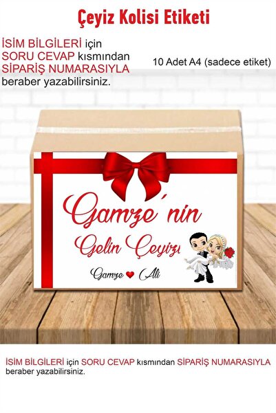 ZY TASARIM Zy Çeyiz Kolisi Bohça Isme Özel Etiket 10 Adet A4 Stiker