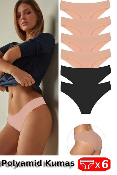 BENİMOLMALI Panties 6 Pieces Women's Seamless Laser Cut Flexible Non-Marking Polyamide Fabric Panties Laser Panties