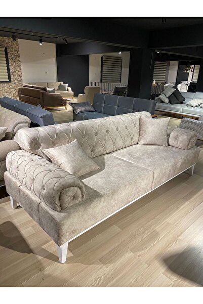 GASE Tek Ürün- Krem Kumaş -sırtı Kolları Mekanizmalı Açılabilir - Ahşap Beyaz Ayaklı -ekol Kanepe