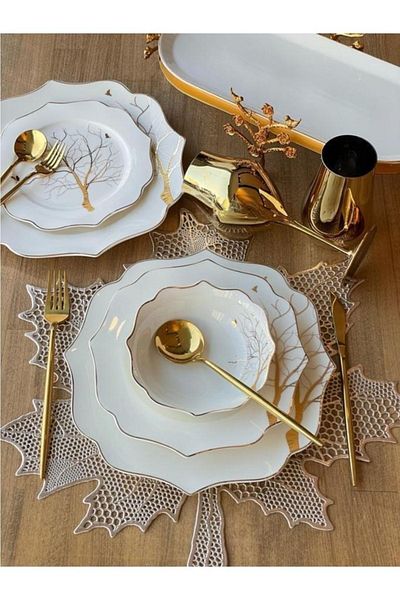 Sembol Oskar Tree Pattern 24-Piece 6-Person Bone Chine Dinner Set Exelans-290