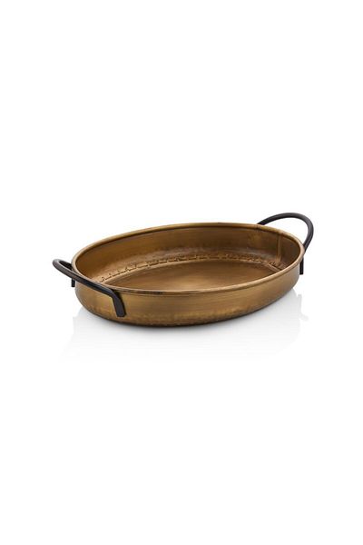 LUCKYHOMES 34 cm Vintage Oval Gold Antique Decorative Tableware and Kitchen Tray - Stitched