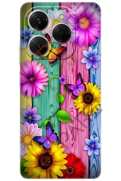 TECNO Spark 20 PRO (KJ6)  Kılıf Desen Baskı Silikon Renkli Papatya ve Kelebek...