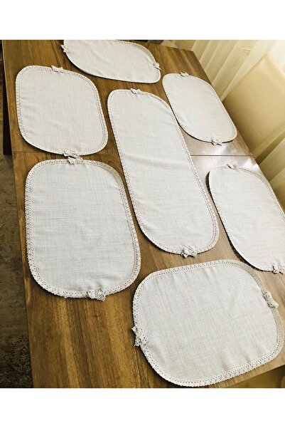 İpekce kanavice 6 Kişilik Dantelli Oval Işlemelik Servis Takımı Gri Renk