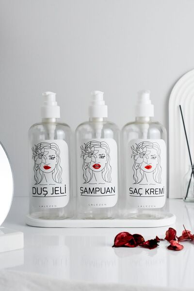 LALEZEN HOME 3-PACK WOMEN'S TRANSPARENT PLASTIC BOTTLE WITH FACE LABEL 500ML