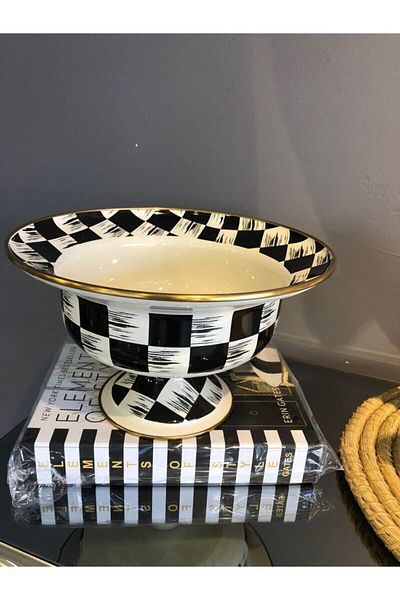 Zücev Acar Plus28x18cm وعاء فواكه مطلي بالمينا باللون الأسود الكريمي Emy-110