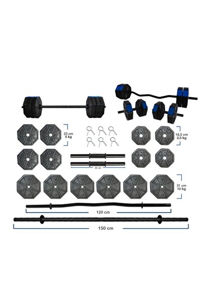 TAN SPOR 90 Kg Düz Bar ( 150 Cm ) Z Bar ( 120 Cm ) Dambıl Halter Ağırlık Full...