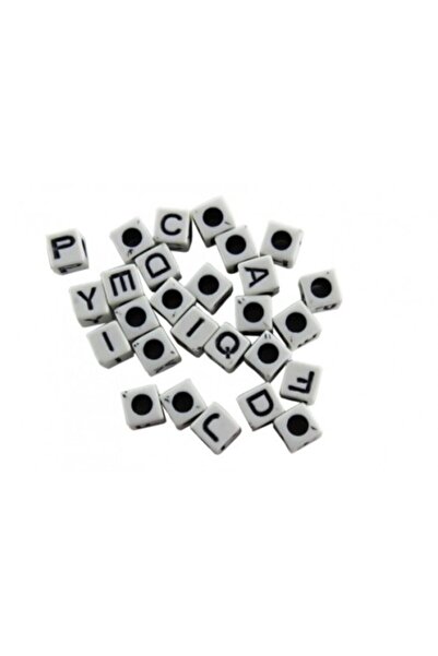 Prestij Boncuk Plastične perle u obliku slova, belo-crne boje, 1 cm, 50 gr