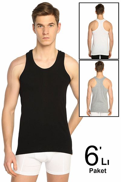 Tutku Men's Mixed Color 6 Pack Ribbed Sports Undershirt ELF568T0118CCM6