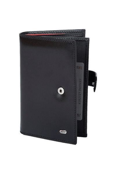 ARI Black Genuine Leather Snap Fastener Passport Holder and License Holder Wallet - Cuzdan0602