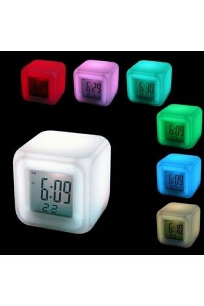 Carneil Digital Cube Clock with 7 Color Changing Alarms
