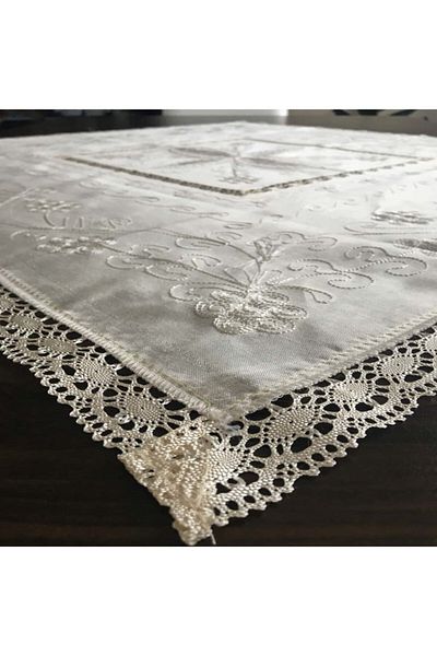 Yavuz Tekstil Dowry Silk Woven Lacy Fiskos 100% Silk Handcrafted Cream