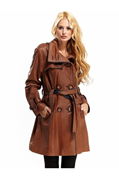 Hodore Women's Tan Yolande Leather Coat