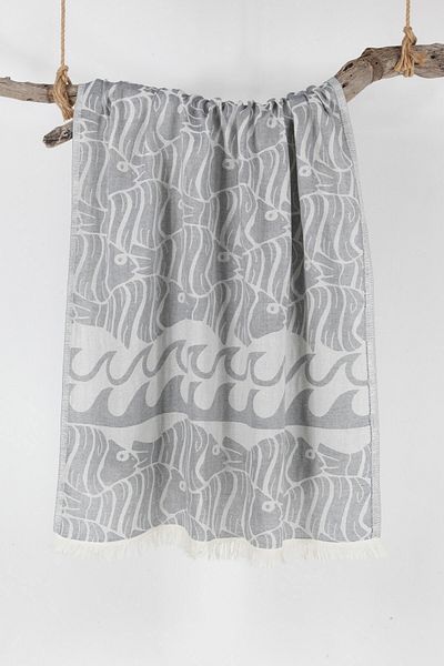 Bedinn Peshtemal Jacart Wave Fish Grey