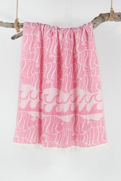 Bedinn Peshtemal Jacart Wave Fish Fuchsia