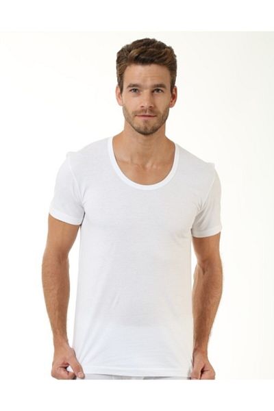 Öztaş 3 Pieces Men's Half Sleeve Open Crew Neck Single Jersey Undershirt