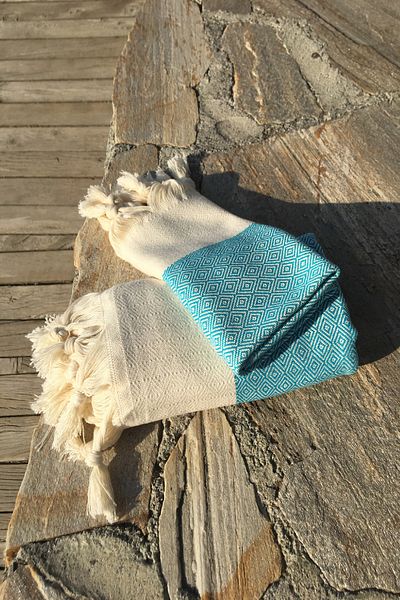Yavuz Tekstil Beach & Sauna Cotton Peshtemal Set 100% Cotton Gift Product Petrol Blue