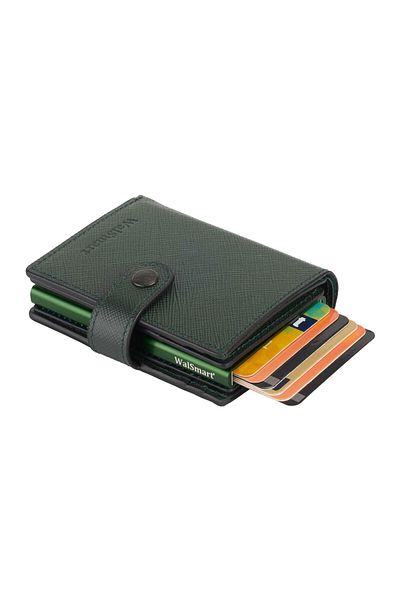 WalSmart Men's Naphti Color Multiple Saffiano Genuine Leather Wallet with Smart Mechanism
