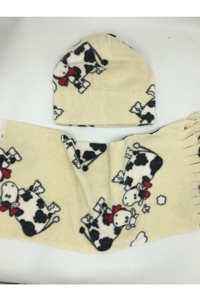 GONCA ŞAPKA Unisex Kids Beige Fleece Scarf Beanie Set