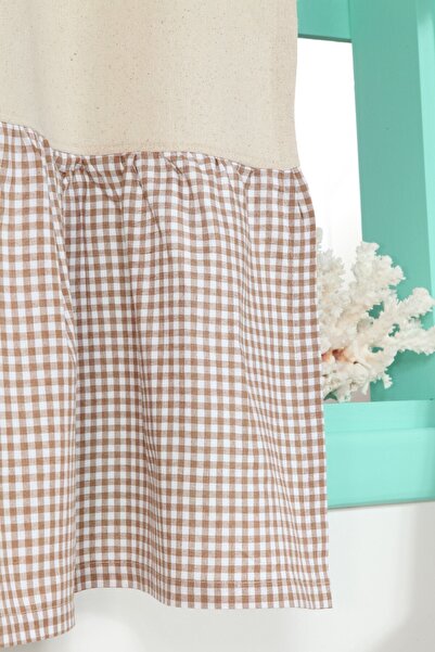 cotton maison Vintage 200x185 cm Curtain with Brown Natural Cornice