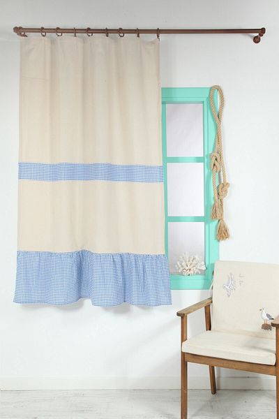 cotton maison Vintage Blue Natural Curtain with Cornice 200x185 Cm