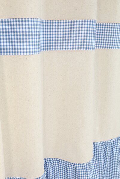 cotton maison Vintage Blue Natural Curtain with Cornice 200x185 Cm