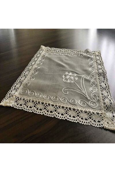 Yavuz Tekstil Çeyizlik Ipek Dokuma Dantelli Peçete %100 Ipek El Işçiliği Krem