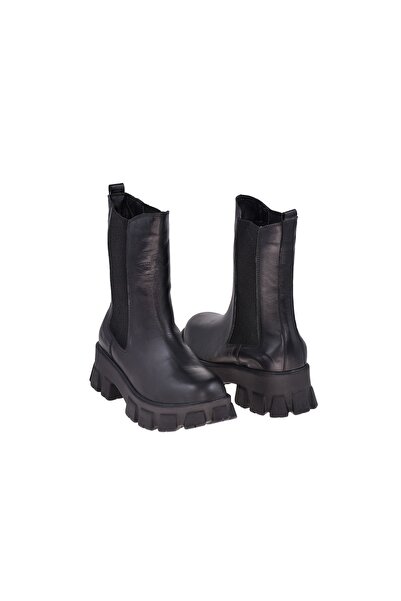 Moosefield Women's Black Genuine Leather Special Design Boots