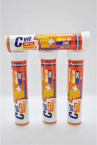 Apexis Cvit 1000 Mg + D3 + Zinc 20 Effervescent Tablets 4 Pieces