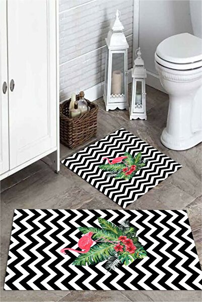 MEKTA HOME طقم سجادة حمام بنمط فلامينجو مكون من قطعتين Mktpp-2073 60x100/50x60