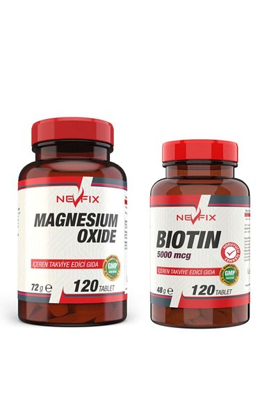 Nevfix Magnesium 250 Mg 120 Tablet Biotin 5000 Mcg 120 Tablet