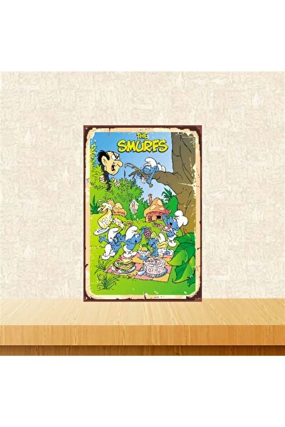 TAKIFİX The Smurfs Tasarımlı Retro Ahşap Poster 20 30 cm